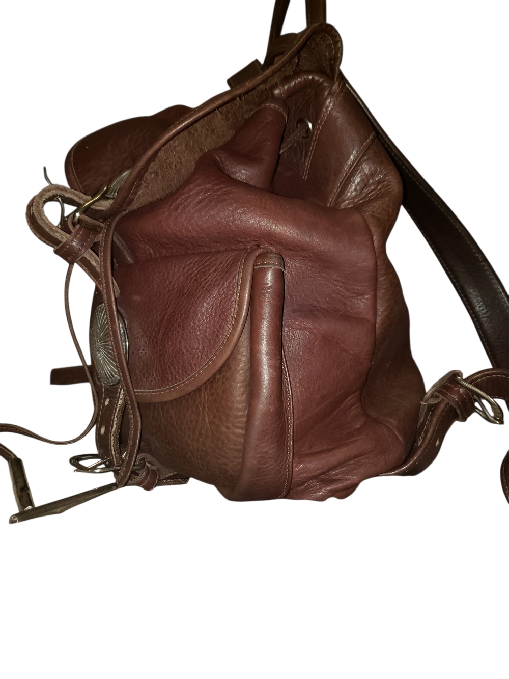 Western style Rugged Pebbled Leather Backpack with Silver Concho Accent - Picture 8 of 13